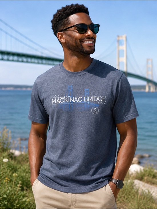 Gildan Other - Michigan Mackinac Bridge Graphic Tee 2XL Heather Gray Travel Shirt